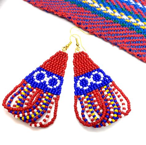 Metis Nation beaded earrings Beaded Metis Earrings, Beaded Metis Sash, Metis Sash Beaded Earrings, Metis Beaded Earrings, Metis Beadwork, Indigenous Beadwork, Beaded Stuff, Beaded Jewlery, Beading Ideas