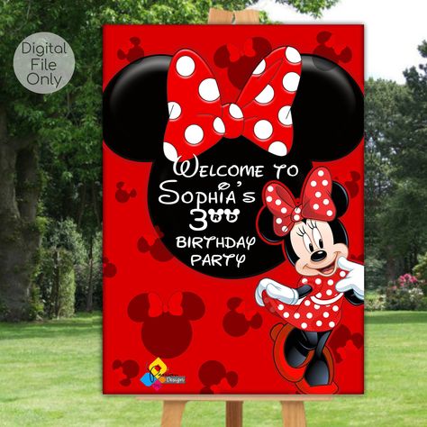 Minnie Mouse Poster, Minnie Mouse Party Decor, Birthday Welcome Board, Minnie Mouse Decorations, Minnie Mouse Party Decorations, Minnie Mouse Theme Party, Minnie Mouse Balloons, Minnie Mouse Birthday Decorations, Minnie Mouse Red