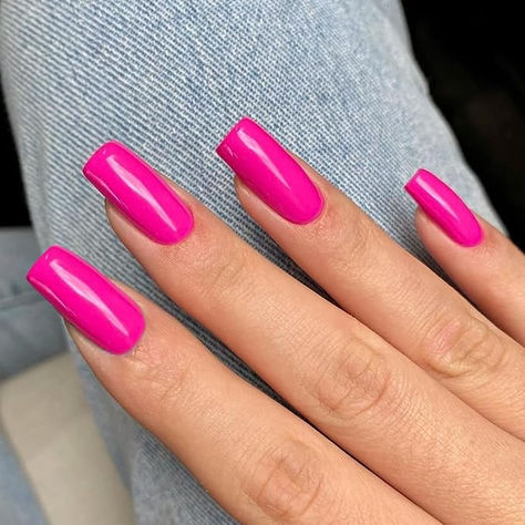 These square press on nails long coffin are made of high quality gel material by our professional manicurists.Our long acrylic nails are shiny and smooth,lasting for 2-3weeks with normal care. #affiliate Dark Pink Square Nails, Hot Pink Nails Square Long, Hot Pink Medium Nails, Medium Long Nails Square Pink, Hot Pink Nails Solid Color, Medium Coffin Nails, Long Nails Acrylic, Nails Solid Color, Nails Long Square