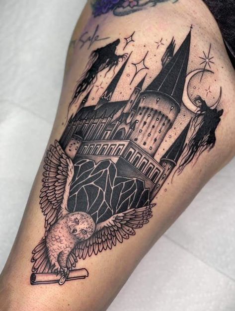 Harry Potter Calf Tattoo, Harry Potter Traditional Tattoo, Ravenclaw Tattoo, March Tattoo, Pop Culture Tattoos, 2024 Tattoo, Culture Tattoos, Hp Tattoo, Potter Tattoo