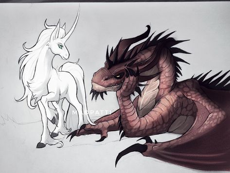 Unicorn X Dragon, Male Alicorn, Dragons In Love, Dragon And Unicorn, Unicorn And Dragon, Unicorn Dragon, Fantasy Beasts, Creature Drawings, Unicorn Art