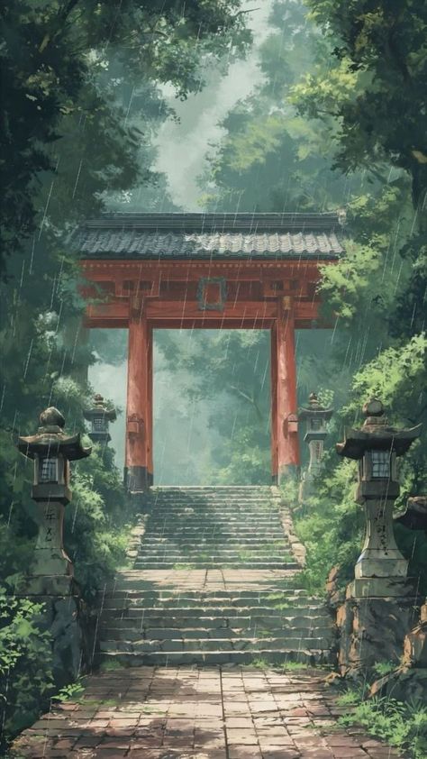 Japan Landscape Painting, A3 Painting, Environmental Concept Art, Asian Nature, Sengoku Jidai, Japanese Forest, Japan Landscape, Dreamy Artwork, 100k Followers