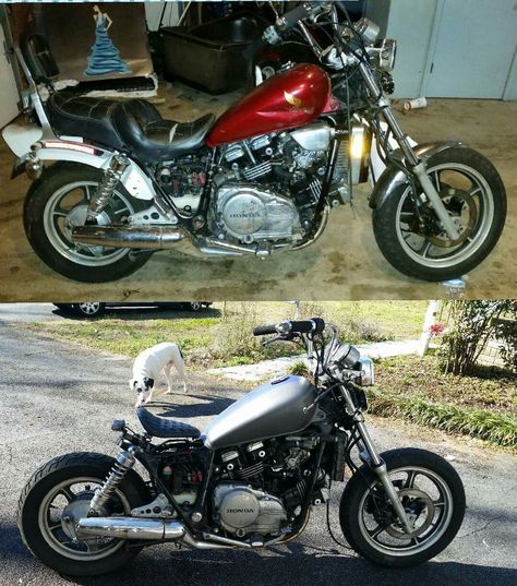 85 honda magna brat bobber before/after Honda Magna Bobber, Brat Bobber, Honda Sabre, Honda Shadow Bobber, Xs650 Bobber, Honda Magna, Shadow Bobber, Honda Bobber, Honda 750