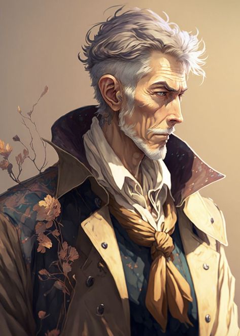 Poet Character Art, Old Adventurer Character, Old Butler Character Design, Royal Advisor Character, Old Scientist Character Design, Rich Character Design Male, Survivalist Character Art, Dnd Human Character Art, Fantasy Noble Art