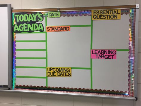 Standards Board Classroom, Teacher Agenda Board, Agenda Classroom Board, Agenda Whiteboard Classroom, Class Agenda Board, High School Whiteboard Organization, Agenda Board Classroom Elementary, Agenda Board Classroom Middle School, Social Studies Bulletin Boards 3rd Grade