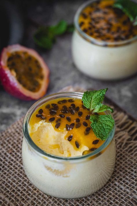 This fruity and tangy passion fruit mousse with mango is the perfect colorful dessert to enjoy at home or serve to guests. It takes just 20 minutes to get these beautiful mini mousses chilling in the fridge as a sweet treat. #HalfYourPlate #PassionFruit #Dessert #FruitDessert #FruitMousse #Mango Passionfruit Dessert, Fruit Mousse, Australian Desserts, Orange Bread Recipe, Passion Fruit Mousse, Mango Chia Pudding, Passionfruit Recipes, Tropical Desserts, Orange Bread