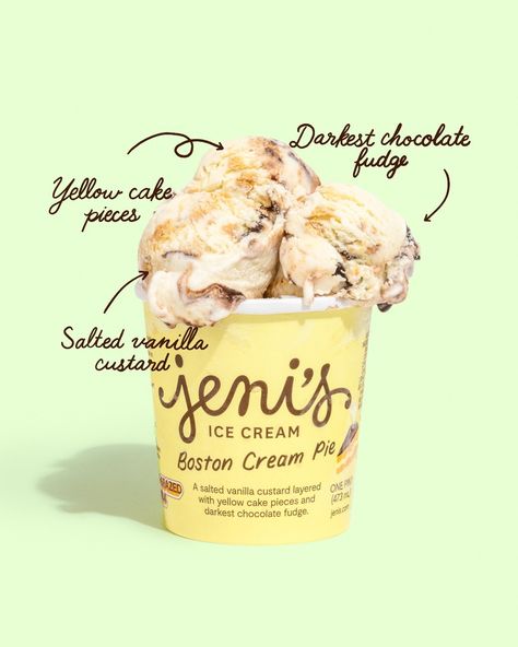 Jeni's Splendid Ice Creams (@jenisicecreams) • Instagram photos and videos Ice Cream Product Photography, Egg Yolk Custard, Cream Branding, Jeni's Ice Cream, Ice Cream Videos, Ice Cream Companies, Cream Packaging, Who Wore It Better, Boston Cream Pie