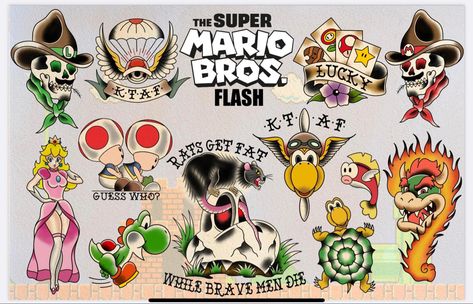 Flash Tattoos Super Mario Bros Tattoos, Super Mario Tattoo, Mario Tattoo, Flash Tattoos, Tattoos Art, Old School Tattoo, Super Mario Bros, Flash Tattoo, Mario Bros