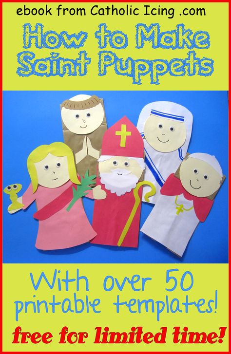 Make these fun Saint paper bag puppets with kids for All Saints' Day! Download this ebook with over 50 templates for free. :-) Catholic Icing, Paper Bag Puppets, Saints Days, Catholic Crafts, All Saints Day, Catholic Kids, San Francesco, Religious Education, Vacation Bible School