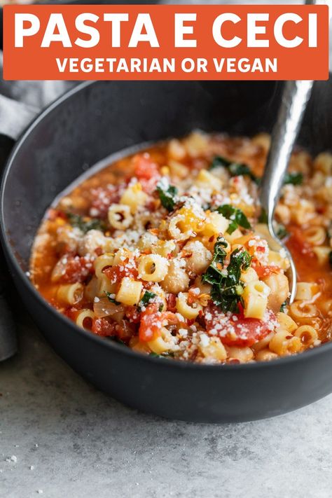 Is there anything more comforting than pasta with chickpeas? A healthy, weeknight pasta e ceci soup featuring ditalini pasta with garbanzo beans in a nourishing tomato broth. Vegetarian and easily vegan. Ditalini Soup, Weeknight Soup, Pasta With Chickpeas, Pasta Fagioli Recipe, Weeknight Pasta, Dairy Free Soup, Ditalini Pasta, Tomato Broth, Italian Soup