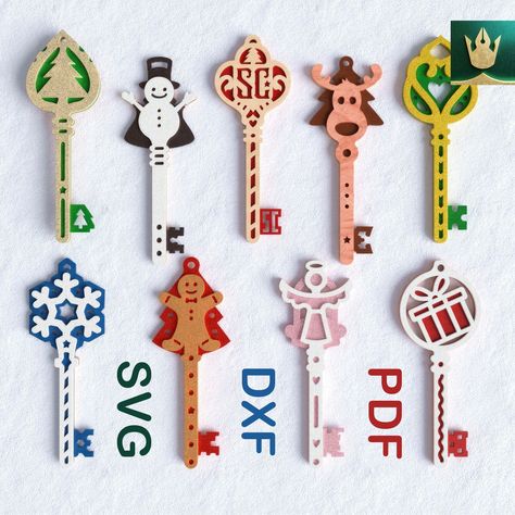 "Celebrate the festive season with our Christmas Magic Keys 3D Layered Laser Cut Files Bundle. Craft unique and enchanting Christmas ornaments with our meticulously designed digital files, perfect for personalizing your holiday decor or gifting a touch of magic. Product Type: 3D Layered Digital Cut File + 1 Layer Files Number of Layers: 3 🔑 9 Christmas Magic Keys with some suggestions for stories: - Santa's Magic Key - The legend says that Santa is able to enter your home and leave a present u Earrings Svg Free, Reindeer Face Svg, 3d Christmas Ornaments, Envelope Svg, Laser Cut Files Free, Laser Cut Flower, Laser Jewelry, Laser Cut Lamps, Laser Cut Wall Art