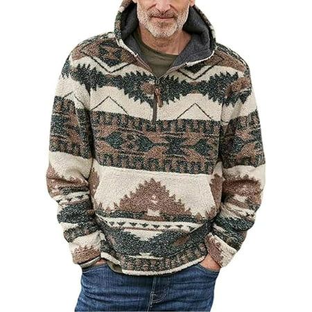 This is thicked faux fur fabric, it is soft and comfortable, it is suitable for casual daily wear or sports wear in fall autumn and winter. Size: M.  Color: Brown.  Gender: male.  Age Group: adult.  Pattern: printed. Aztec Hoodie, European Men, Mens Thermals, Hoodies Men Pullover, Winter Stil, Retro Stil, Pullover Men, Hooded Sweater, Casual Pullover