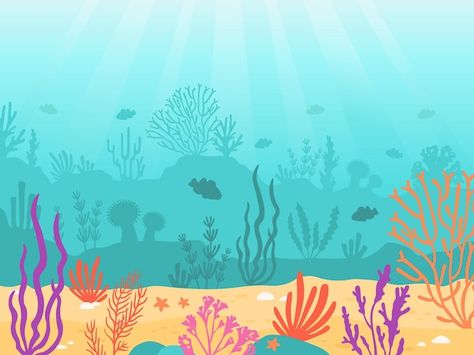 Fondo submarino. paisaje marino de dibuj... | Premium Vector #Freepik #vector #fondo-acuatico #acuario #arrecife-coral #arrecife Underwater Bathroom, Underwater Mural, Cartoon Underwater, Underwater Cartoon, Ocean Plants, Underwater Background, Mural Inspiration, Underwater Plants, Sea Illustration