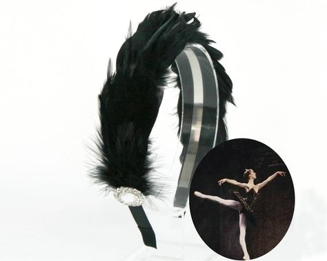 Swan Headpiece, Ballet Hair Accessories, Swan Feathers, Swan Lake Costumes, Ballerina Hair, Ballet Headpieces, Black Swan Costume, Ballet Hairstyles, Black Tiara