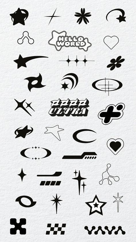 Editable cool monotone Y2K shape remix set | premium image by rawpixel.com Y2k Stickers, Minimalist Logos, Expert Logo, Y2k Icons, Timeless Simplicity, Edge Logo, Graphic Shapes Design, Elements Tattoo, Y2k Design