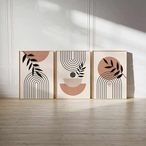 Abstract Terracotta Art Set of 3 Gallery Wall Bundle Set of - Etsy UK Set Of 3 Canvas Painting Ideas, Boho Art Painting, Terracotta Art, Color Terracota, Wall Canvas Painting, Mid Century Modern Decor, Art Set Of 3, Boho Art, Boho Wall Art