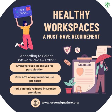 Kudos to Companies Offering Incentives! 🌟

Huge applause for the organizations offering gift cards 🎁 and reducing insurance premiums to keep their employees engaged and motivated! Over 40% of companies are stepping up their game. 🌟👏

But let’s not stop there. A HEALTHY Workspace is a must-have for any organization that truly values employee well-being.

GreenSignature HEALTHY Workspace Certification ensures your workplace is a haven for employee wellness.

👉 Take action now and show your team yo Employee Wellness, Take Action, Gift Cards, Well Being, Over 40, Work Space, Sustainability, Insurance, Gift Card