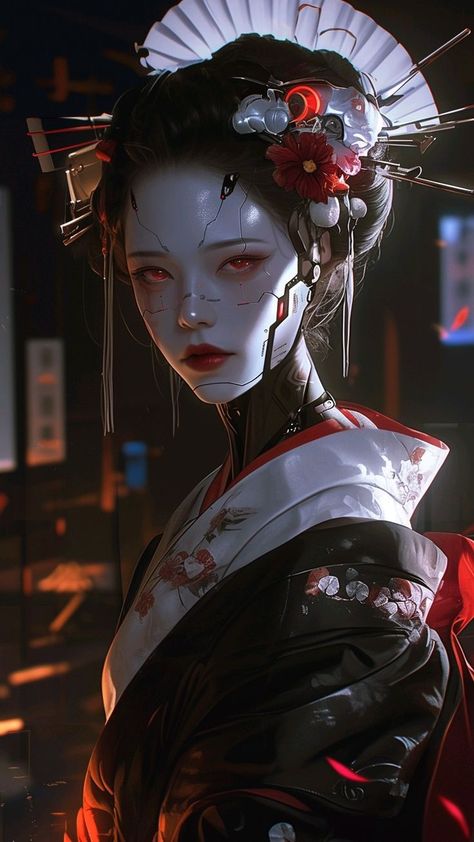 ♔ Cyborgs Japonais Cyberpunk Asian, Cyberpunk Geisha, Female Samurai, Traveller Rpg, Cyborgs Art, Samurai Artwork, Real Anime, Cyberpunk Aesthetic, Arte Cyberpunk