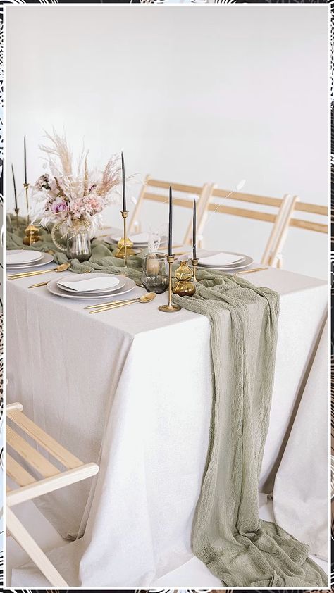 Wedding Table Decorations - If you found what you desire, it's very crucial that you take action immediately - Visit For More! Cheesecloth Runner, Winter Wedding Decor, Boho Wedding Centerpieces, Gauze Table Runner, Winter Wedding Table, Rustic Table Decor, Rustic Wedding Centerpieces, Table Set Up, Wedding Table Decorations