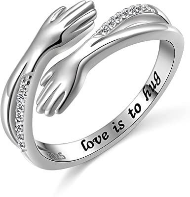 Hug Ring, 925 Sterling Silver Hugging Hands CZ Open Ring Engraved Love is to Hug Embrace Statement Promise Anniversary Ring, US Size: 5-10 Hug Rings, Hug Ring, Love Hug, Couple Rings, Love Ring, Open Ring, Engraved Rings, Ring Ring, Jewelry Trends