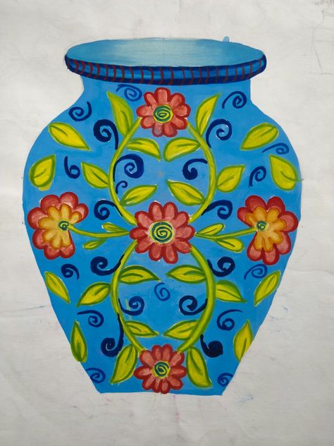 Intermediate Drawing, Design Art Drawing, Pot Design, Lantern Design, Oil Pastel Drawings, Pot Designs, Design Drawings, Poster Colour, Pastel Drawing