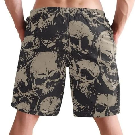 MoonTour Vintage Skull Gothic Skeleton Men's Swim Trunks, Skull Swim Trunks, Swimwear Aesthetic, Gothic Skeleton, Son Father, Water Parks, Vintage Skull, Swim Shirts, Running Water, Hawaii Travel