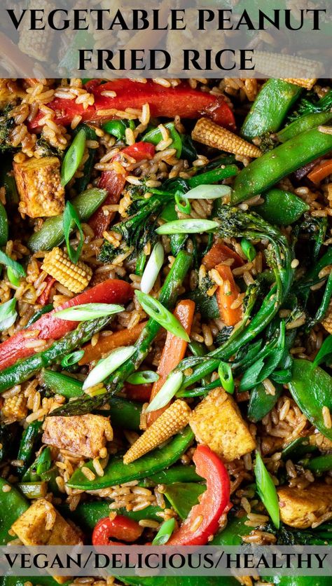 Vegetable peanut fried rice – this delicious fried rice with vegetables, tofu and peanut butter is a healthy, protein-packed vegan meal that is quick and easy to make and tastes great! #veganmeal #plantbased #healthy #meatfree #peanutbutter Flexitarian Meals, Fried Rice With Vegetables, Delicious Fried Rice, Rice With Vegetables, Veggie Fried Rice, Buttered Vegetables, Spiced Carrots, Spiced Rice, Spinach Curry