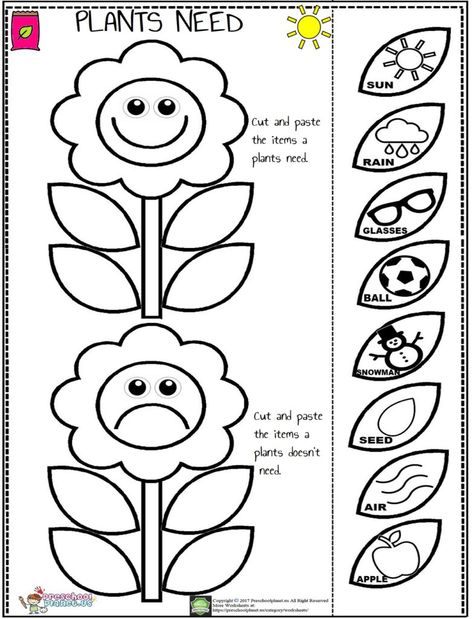 Cut and Paste Back To School Activity – Preschoolplanet Garden Worksheets Kindergarten, Art Worksheets For Grade 1, Plant Crafts Preschool, Tree Activities For Kids, Flowers Activities, Stork Craft, Plants Kindergarten, Plant Lessons, Plants Worksheets