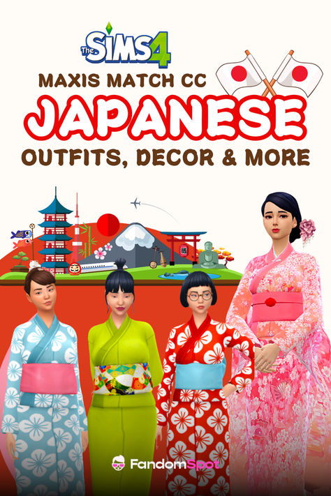 From Japanese-themed houses to clothing and furniture, this CC list offers a ton of Maxis-Match styled goodies for TS4. All with a Japanese flair! Sims 4 Japanese Cc Clothes Maxis Match, Sims 4 Kotatsu Cc, Sims4 Cc Japanese, Sims 4 Kimono Cc Maxis Match, Sims 4 Korean Cc Maxis Match, Studio Ghibli Sims 4, Sims Cc Japanese, Sims 4 Asian Cc Maxis Match, Sims 4 Japanese Cc Maxis Match