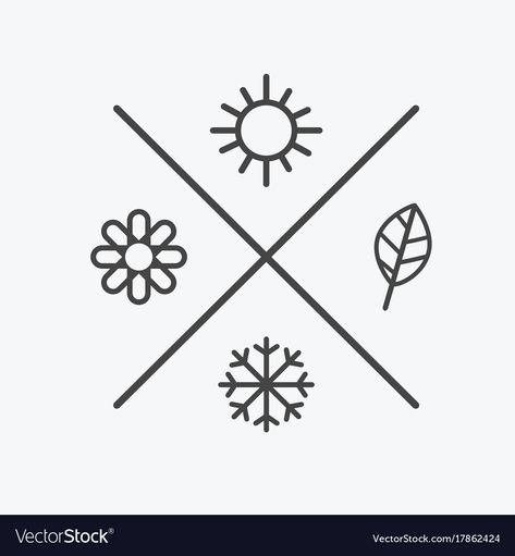 Winter Tattoo, Small Colorful Tattoos, Spring Logo, Flower Snowflake, Leaf Symbol, Summer Logo, Weather Symbols, Element Symbols, Seasons Winter