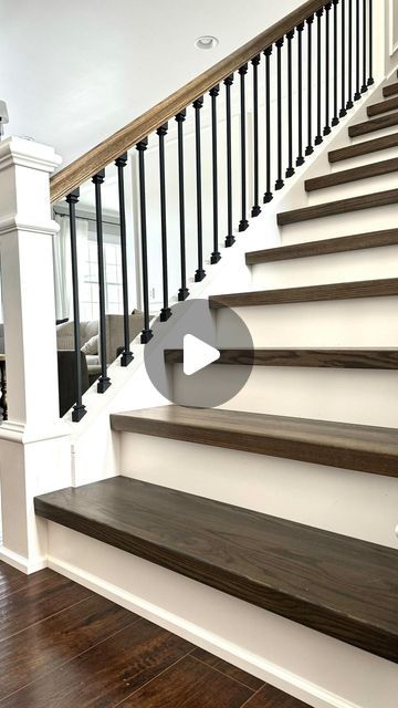 Wood On Stairs, Stairs To The Basement, Stair Baseboard Trim, Revamp Staircase, Stairs Before And After, Stair Steps Ideas, Indoor Steps Ideas Stairs, Wood Steps Indoor, Laminate On Stairs