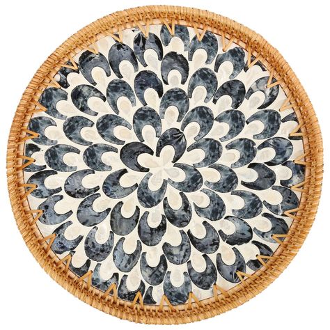 PRICES MAY VARY. 【Premium Handwoven】Always insist on quality first, each exquisite woven tray reflects the craftsman's meticulous and excellent craftsmanship, with carefully selected natural high quality rattan, ensures that the rattan tray is sturdy and durable, and will not deform or break even if accidentally dropped. 【Eye-catching Decor】This round decorative tray is inlaid with mother-of-pearl shells, its elegant exterior add a bohemian style to your home decor, romantic and free. Suitable f Round Coffee Table Tray Decor, Coffee Table Tray Decor Living Rooms, Circle Tray Decor, Round Coffee Table Tray, Round Rattan Tray, Fruits Desserts, Rattan Serving Tray, Coffee Table Decor Tray, Tray For Coffee Table