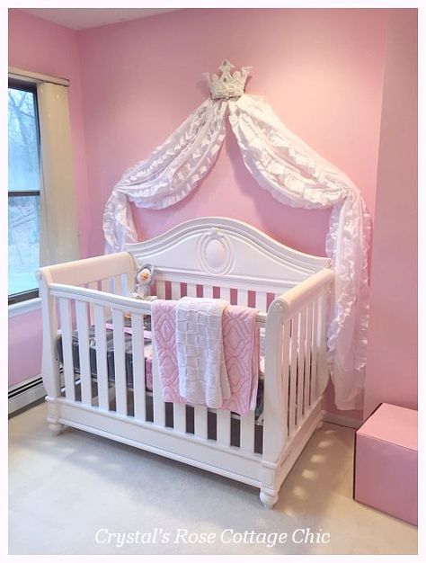 Shabby Chic Wall or Bed Crown Canopy Chippy White Roses Light Pink Bedrooms, Pink Baby Room, Princess Canopy Bed, Princess Nursery, Kind Photo, Crib Canopy