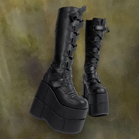 Rare Demonia Stack 308 🦇  ⚔️ high platforms, matte... - Depop Demonia Stack, Vegan Leather, Leather