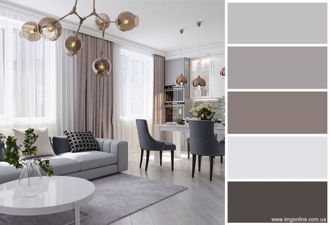 Gray Color Palette Living Room, House Color Schemes Interior, American Style Kitchen, Apartment Color Schemes, Bedroom Curtain Ideas, Color Palette Living Room, Bedroom Curtain, Living Room Decor Colors, Perfect Living Room