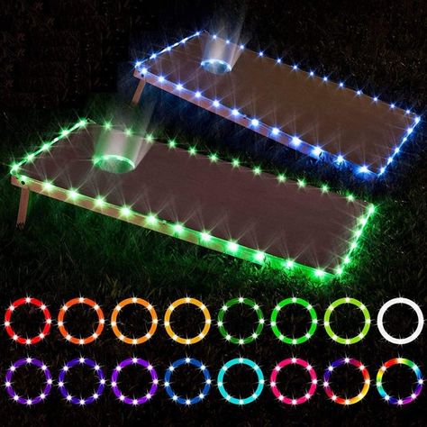 Backyard At Night, Cornhole Scoreboard, Cornhole Lights, Family Backyard, Bean Bag Toss Game, Cornhole Game, Cornhole Board, Bag Toss, Bean Bag Toss