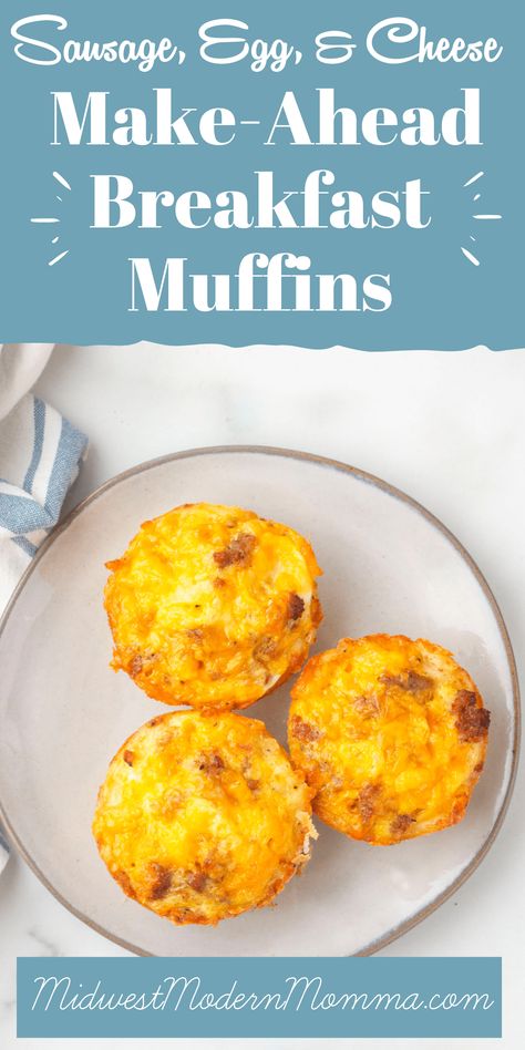 These Sausage, Egg, & Cheese Make Ahead Breakfast Muffins are the perfect egg cup recipe for busy mornings. With delicious sausage, melted cheese, and hash brown cups, these mini egg casseroles are a tasty and filling breakfast option. Make Ahead Breakfast Muffins, Sausage Egg Cheese Muffins, Egg Casseroles, Hash Brown Cups, Egg Cups Recipe, Sausage Muffins, Egg Cups Breakfast, Healthy Egg Breakfast, Best Breakfast Casserole