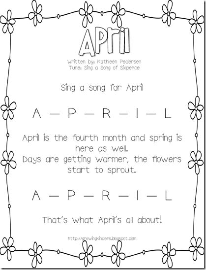 monthly calendar songs. Calendar Songs For Preschool, April Songs, April Poem, Months Of The Year Song, April Poems, Calendar Songs, Months Song, Kindergarten Poems, Kindergarten Calendar