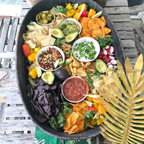 Summer Party Chips + Dip Board — Gathered Living Summer Chip Dip, Dip Board, Mexican Party Food, Corn Bean Salsa, Mexican Brunch, Chips Dip, Graduation Food, Summertime Snacks, Corn Tortilla Chips