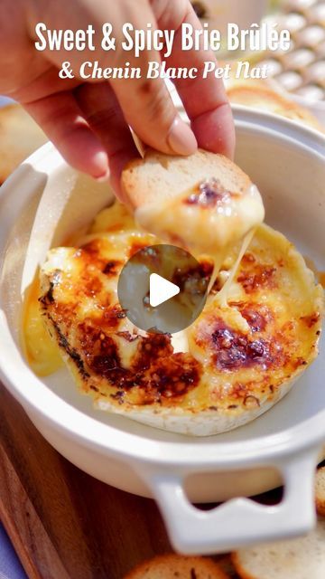 Steph Cameron | Easy Recipes & Wine on Instagram: "Recipe: https://www.stephthesommelier.com/recipes/brie-brulee  Bubbles & Brie S02, E01: Sweet & Spicy Brie Brûlée paired with Chenin Blanc Pet Nat 🥂👌🏻  All you need for this recipe is Brie, sugar, chili oil, and a butane torch! Don’t be intimidated by the torch! So  easy and FUN to use and super affordable on Amazon. Linked in my stories (saved in ‘links’ highlight)   The Wine: Lightning Rock 2023 Chenin Blanc Pet Nat. An absolutely stunning Canadian Pet Nat (aka Pétillant Naturel, or “Naturally Sparkling” wine) from @lightningrockwinery in Summerland (Okanagan, BC).   Smooth bubbles, tart acidity, gorgeous flavours of green apple, pear, honeydew melon, and spring flowers with a creamy, yeasty finish. I was generously gifted this wine ( Brie Brulee, Chenin Blanc, Honeydew Melon, The Torch, Apple Pear, Chili Oil, Sparkling Wine, Honeydew, Home Recipes