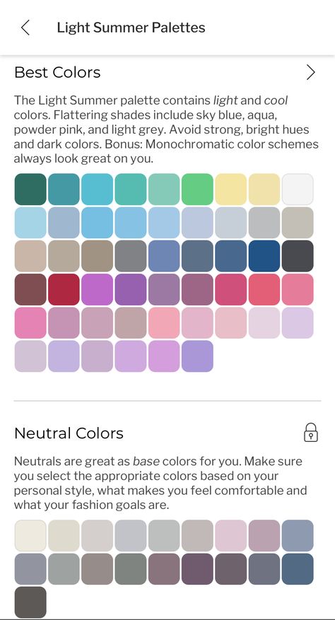 Light Summer Color Palette Outfits Fall, Light Summer Palette Wardrobe, Light Summer Outfits Capsule Wardrobe, Sunlit Summer Color Palette, Light Summer Clothes Color Palettes, Color Season Chart, Light Summer Color Outfits, Light Summer Vs True Summer, Light Summer Color Combinations