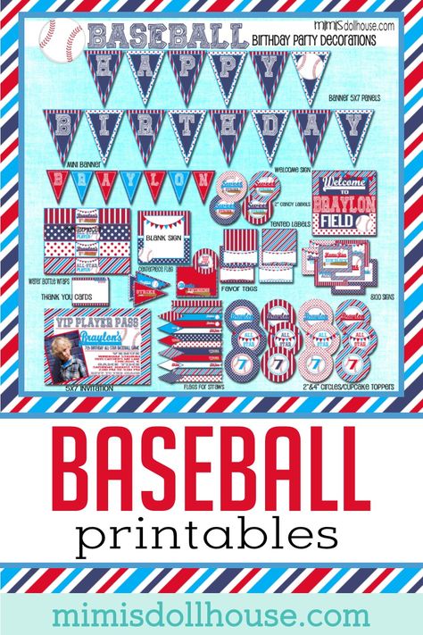 Free Baseball Party Printables, Baseball Party Ideas, Baseball Printables, Baseball Banquet, Baseball Party Decorations, Baseball Wreath, Home Party Decorations, Softball Party, Boy Party Decorations