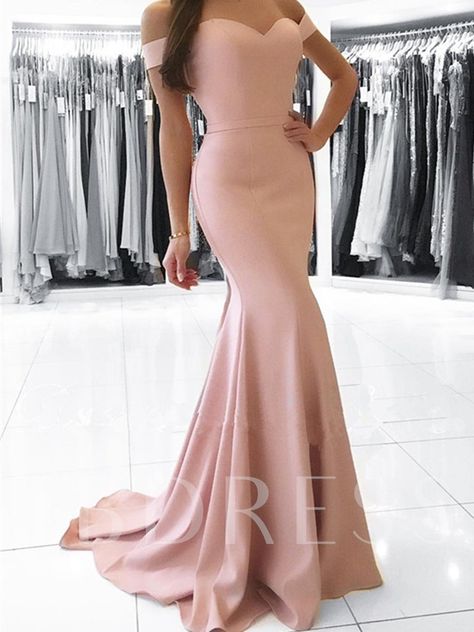 Off-the-Shoulder Trumpet Cascading Ruffles Lace Court Train Evening Dress Pink Prom Dresses Mermaid, Simple Long Dress, Simple Prom Dress Long, Pink Prom Dress, Pink Prom, Formal Party Dress, Mermaid Evening Dresses, Dress Prom, Long Bridesmaid Dresses