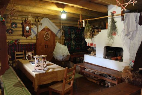 Slavic ethnic home interior Slavic House, Russian Interiors, Traditional Rustic, Aesthetic Rooms, Traditional Interior, Rustic Interiors, Rustic Country, Home Interior, Designing Women