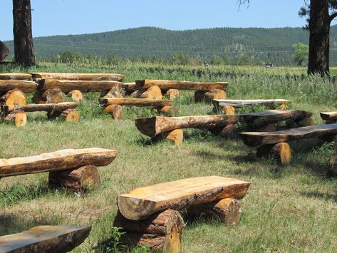 We can, right now, begin clearing out the spaces for the shrines/meditation spaces, and building benches (similar to these) for them. These spaces will be transformed into the art shrines (we can start that process, but there's collaboration time involved before creation begins) Log Benches, Outdoor Wedding Seating, Outside Benches, Log Bench, Wood Benches, Wood Bench Outdoor, Wooden Benches, Diy Outdoor Weddings, Rustic Fire Pits