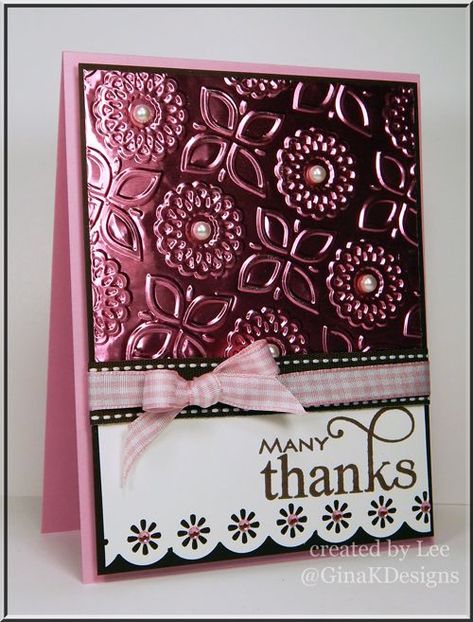 Handmade Thank You Cards, Pink Foil, Cricut Cards, Embossed Cards, Beautiful Handmade Cards, Foil Cards, Many Thanks, Pretty Cards, Card Tags