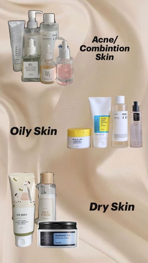 Most of these products can be found on YESSTYLE OR OLIVE YOUNG but I would recommend YESSTYLE, their cheaper👍 https://www.yesstyle.com/ Different Skin Types, Olive Young, Combination Skin, Skin Care Products, Care Products, Skin Types, Skin Care, Acne, Skin