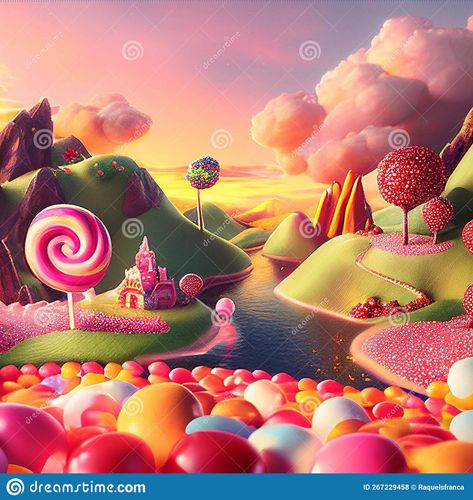 Candy Forest, Candy Garden, Candy City, Land Of Sweets, Candy Land Drawing, Magical Land, Candy Landscape, Candy Land Aesthetic, Candyland Art