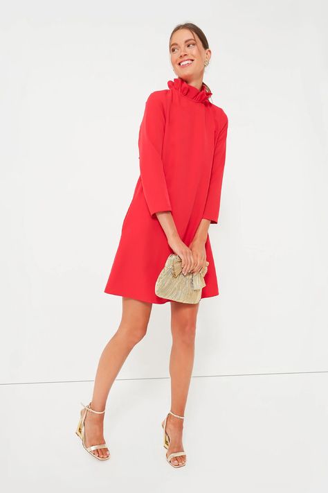 Cocktail Dresses For Women Over 50 | Best Style for Your Body Type Tuckernuck Daphne Dress, Red Professional Dress, Womens Tweed Dress, Red Dress Work Outfit, Wedding Dress With Red Shoes, Ruffle Collar Dress, Short Christmas Dress, Cocktail Dress Over 50, Christmas Party Attire For Women