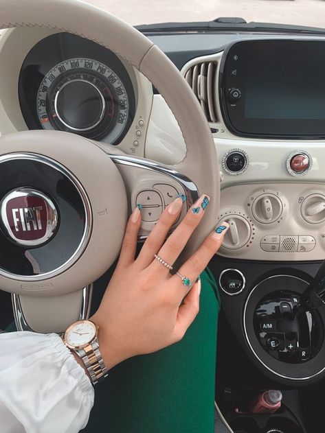 Blue French Tips Almond, Fiat 500 Automatic, French Tips Almond Shape, Baby Blue French Tips, Fiat 500 Accessories, French Tips Almond, Fiat 500 Interior, Fiat 500 Cabrio, Fiat 500 Car